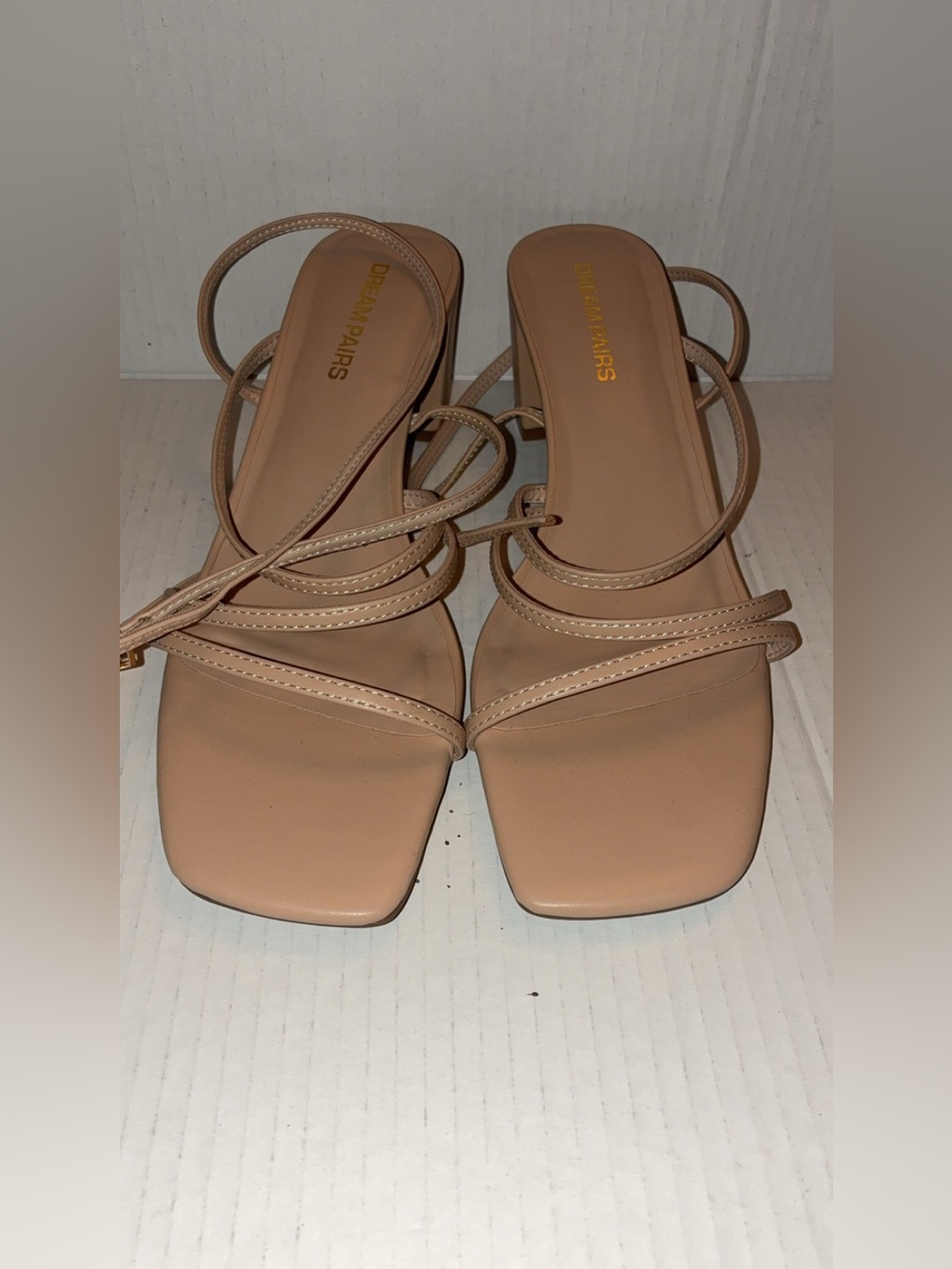 Dream Pairs Beige Strappy Square Toe Mules